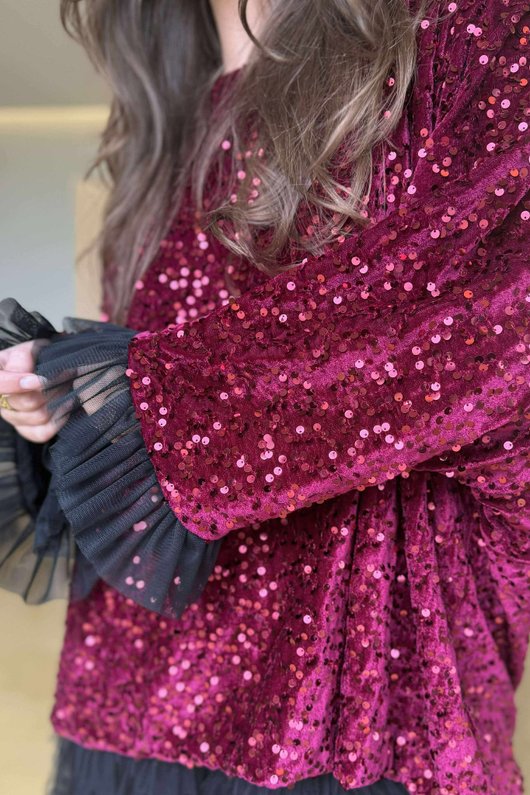 Vivie Velvet Sequin Top Burgundy